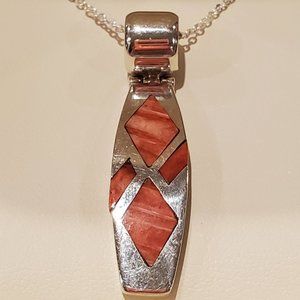 NWOT PERUVIAN Pedant  950 High Quality Silver Coral Stone